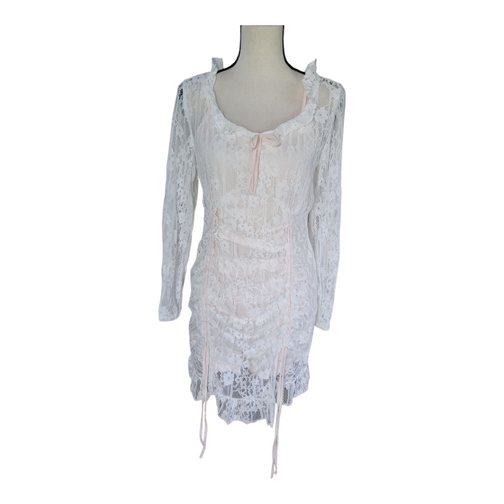 💕Bseveni Elegant White Lace Bodycon Dress‎ Size M New